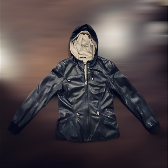 Danier Black Leather Jacket with Hood - Picture 6 of 6